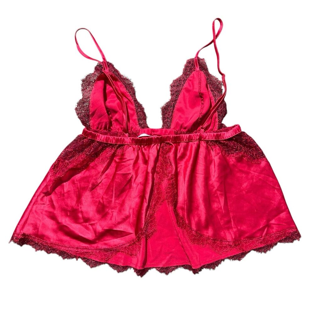 Victoria’s Secret Red Sheer Lace Top Baby Doll Women’s Size M